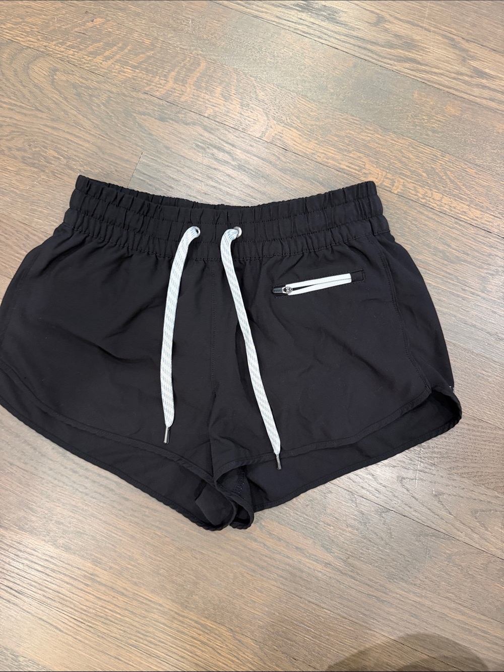 Vuori Black Athletic Drawstring Running Shorts with White Accents